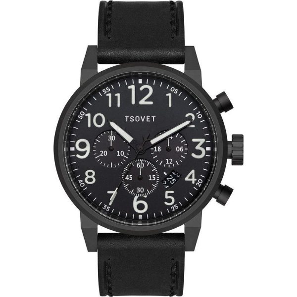 Tsovet JPT-TS44 Black Chronograph Watch | Black Leather TS331010-45 Online