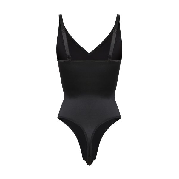 Elegant Satin Shimmer Black Contoured Shaping Bodysuit For Discount - Image 4