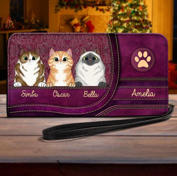 Cute Cat Purple Personalized Clutch Purse, Personalized Gift for Cat Lovers, Cat Mom, Cat Dad - PU014PS08 Sale - Image 2