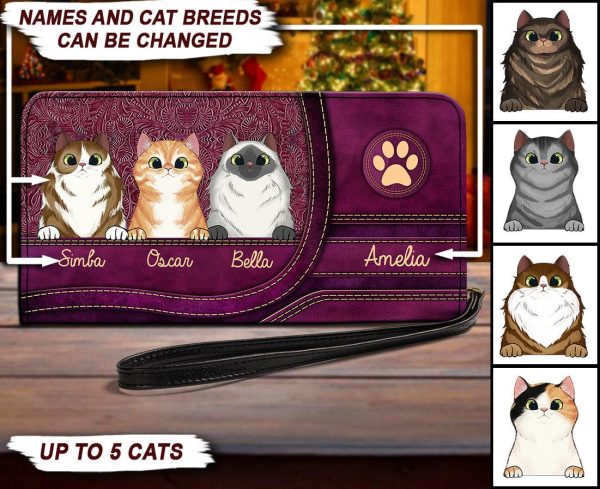 Cute Cat Purple Personalized Clutch Purse, Personalized Gift for Cat Lovers, Cat Mom, Cat Dad - PU014PS08 Sale