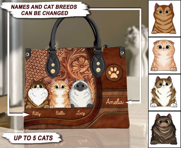 Cat Personalized Leather Handbag, Personalized Gift for Cat Lovers, Cat Mom, Cat Dad - LD009PS09 Sale